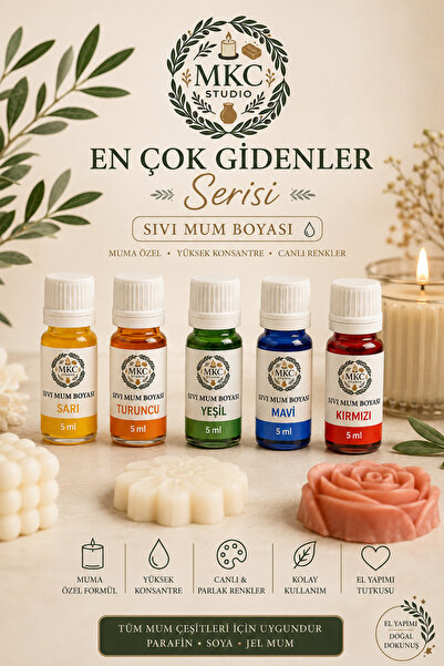MKC STUDIO Favori Renkler Serisi Sıvı Mum Boyası Seti 5x5 ML – Parafin, Soya ...