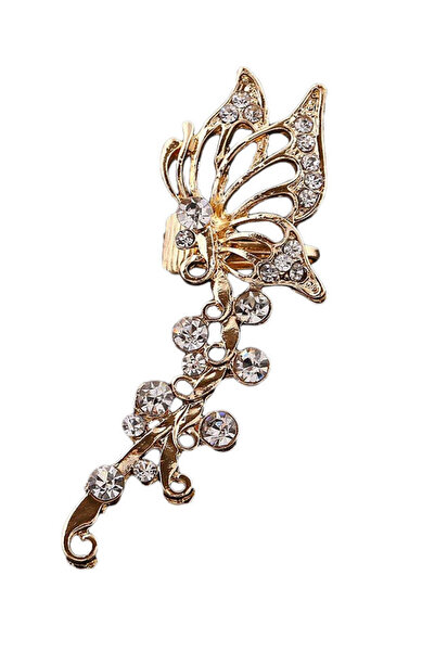 VeeShop Butterfly on twig ear cuff, round white crystals