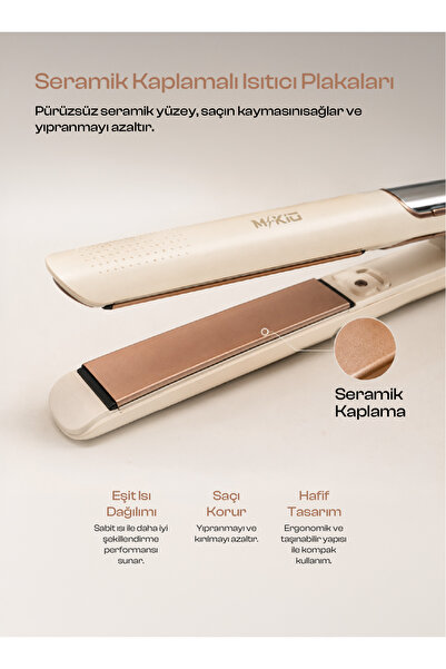 MKIO Dijital Ekranlı Isı Ayarlı Seramik Saç Düzleştiricisi, 100-230°C Ayarlan...