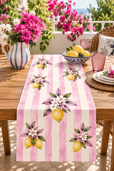 ayshome textile Ays Home Runner Pink Lemon Patterned Woven 45X135