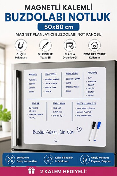 Dünya Magnet 50x60 cm Magnet Planlayıcı Buzdolabı Notluk Silinebilir Yazı Tah...