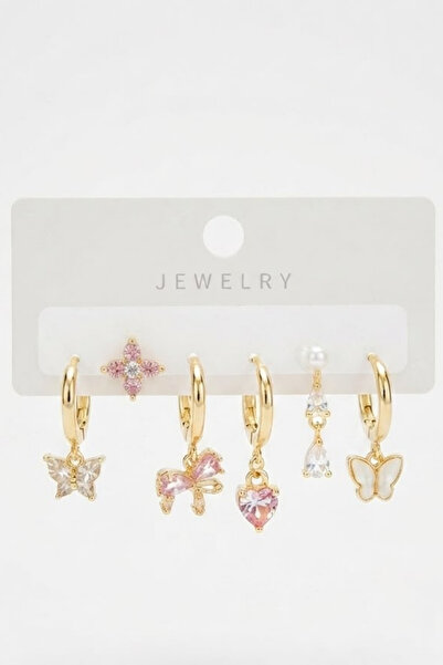 Jaida Moda Gold 6-Piece Butterfly and Bow Charm Dangle Hoop Earring Set