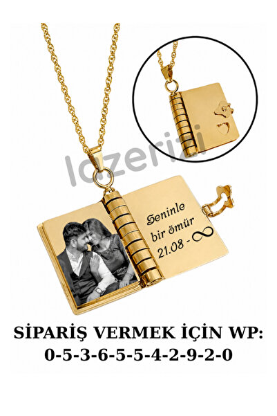 lazerizi Kişiye Özel Resim Ve Yazı Kazımalı Kitap Kolye