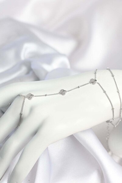 Inure Jewelry Brass Silver Color Clover Model Women's Şahmeran