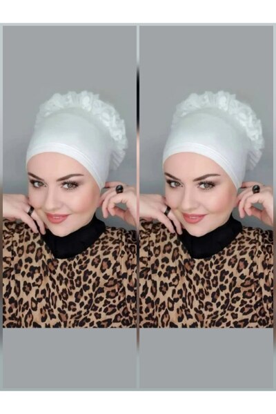FLORA TEKSTİL Hijab Ruffled Bonnet Bun Shawl Bon23502 - Tr