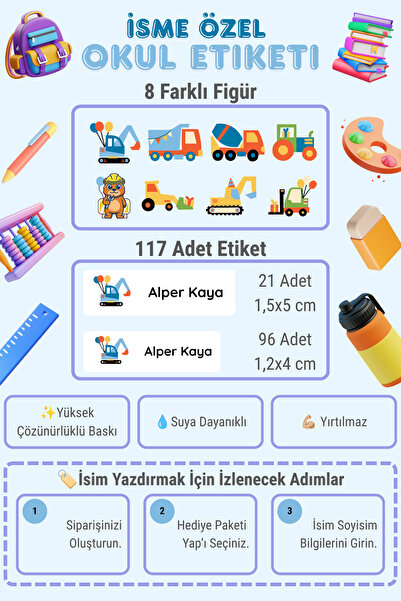 Mindpad 117 Adet İsme Özel Okul Etiketi, Kişiye Özel İsim Yazılabilen Etiket ...