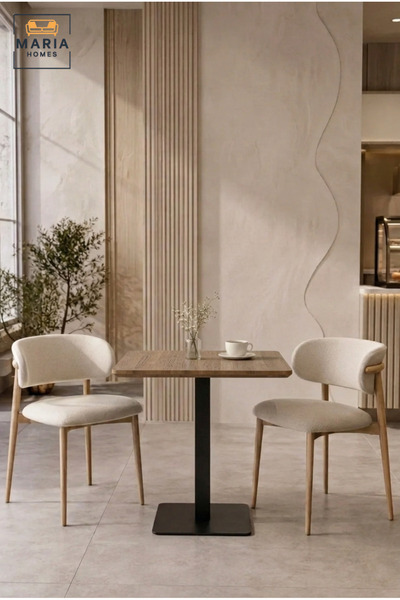 MARIA HOMES طاولة طعام مربعة عصرية بسطح خشبي وقاعدة على شكل عمود، طاولة موفرة...