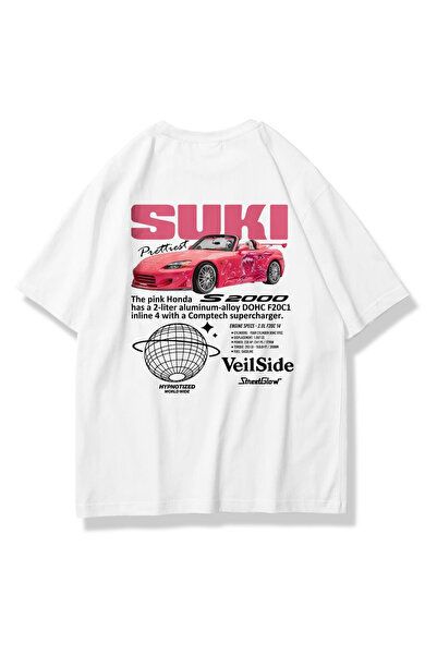 STYKEER Unisex Oversized T-Shirt Suki Printed Loose Fit White T-Shirt