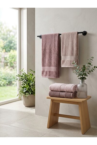 Lüks Yumuşak Dokulu El Havlusu Mürdüm Tonları 4'lü Set 50x90 cm
