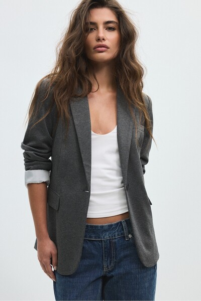 Stradivarius Kazayağı desenli regular blazer ceket