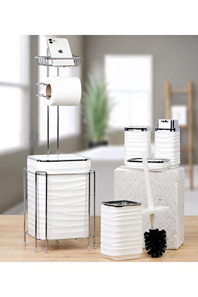 Kosova Luna Chrome/White Square 6-Piece Bathroom Set Oky-1630 Lun-0030