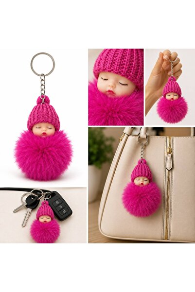 BEFS STORE Breloc cu păpușă adormită în beretă de pluș și pompon moale
