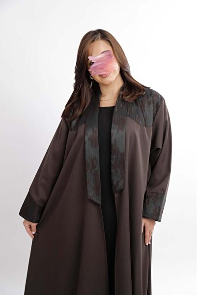Anaqa Abaya Brown Blazer Abaya with Embellishments on the Sleeves and Chest