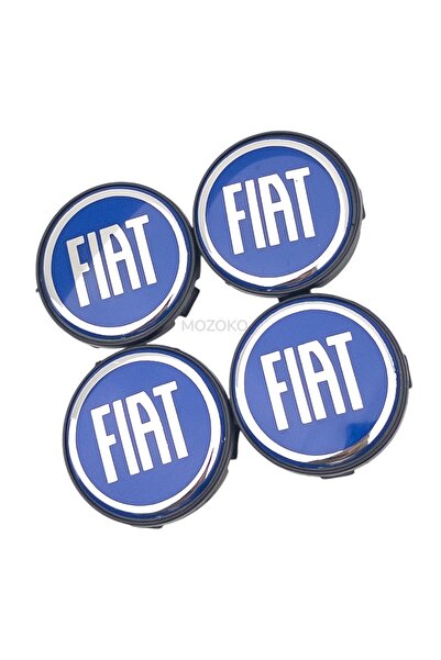 MOZOKO Fiat Logolu Mavi 58 mm Dış 55 mm İç Çap Geçmeli 3D Jant Göbeği Kapak S...