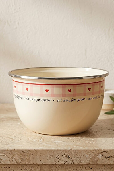 NESS HOME 5 Litre Cutie Emaye Karıştırma Kasesi Salata Kabı Kalp Desenli