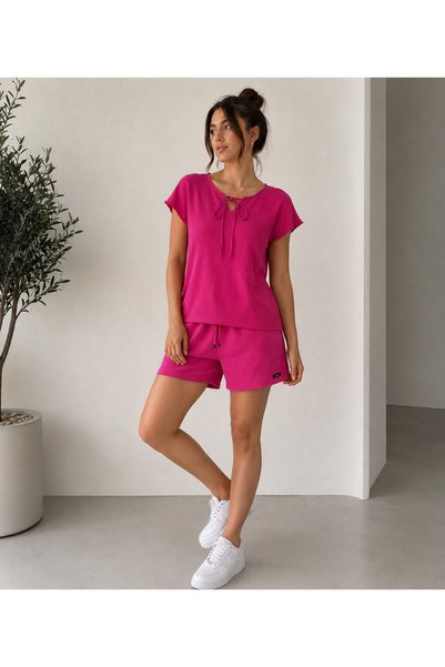 just wear zt Women's Tie-Detail Blouse Shorts Set