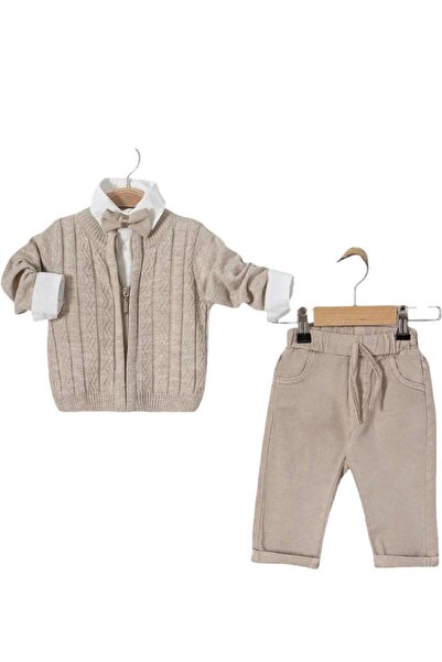 Efemkids Cardigan+Bow Tie+Linen Pants 3-Piece Baby Boy Suit with Elastic Wais...