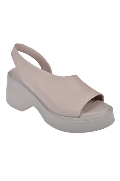 Hakiki Deri 7 Cm Topuklu Kadın Sandalet SMS-1502 TAŞ