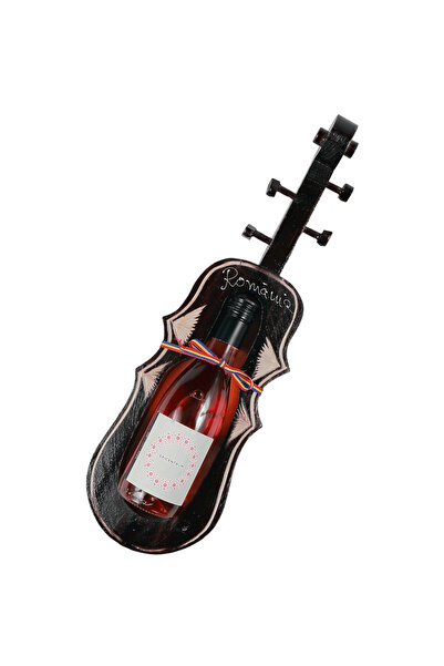 LimArt Suport de vin in forma de vioara cu sticla de vin rosu 187 ml 40x12 cm