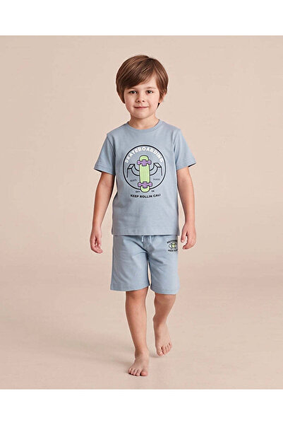 REDTAG Boys Blue Racing Print T-Shirt And Pyjama Set