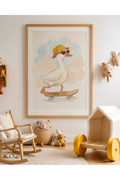 Creatick Design Sulu Boya İllüstrasyonlu İskandinav Bebek Odası Tablosu Ham A...