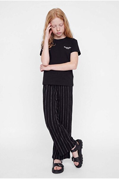PAULMARK Girl's Elastic Waist Striped Wide-Leg Pants