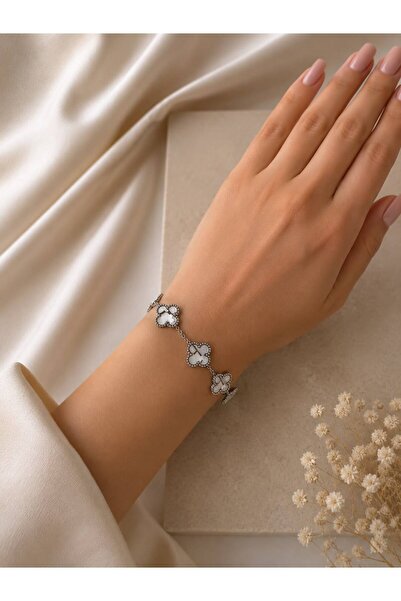 LUMİERE JEWELRY LUMİERE GÜMÜŞ MERMER DESEN YONCA BİLEKLİK