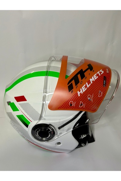 mt helmest BEYAZ YEŞİL VÖZÜRLÜ YARIM MOTOSİKLET KASKI