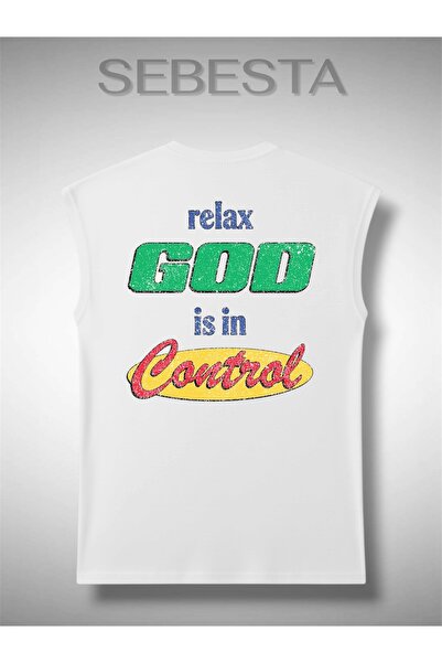 Sebesta Fashion قميص رياضي فضفاض من القطن مطبوع عليه Relax God Is In Control ...