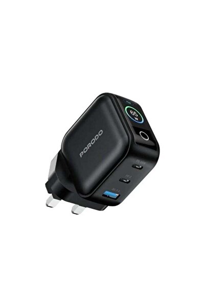 porodo Nexora 65W GaN 3-Port Wall Charger with LCD Display, PD 65W Fast Charg...