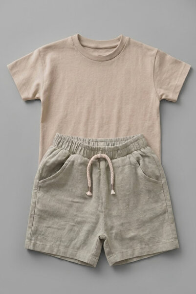 LOGO AKSESUAR Children's 100% Cotton Shorts and Interlock T-Shirt Two-Piece S...