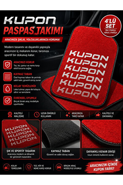CAR BOOST Kupon Desenli 4’lü Oto Paspas Takımı | Kaymaz Taban | KOKU HEDİYELİ
