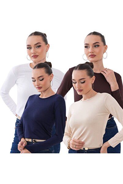 bykombincim Bisiklet Yaka uzun kollu body 4'lü kombin %100 VİSKON Kendi Tarzı...