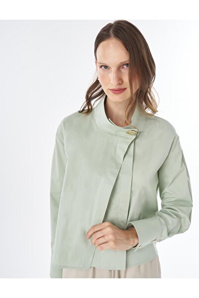 Kayra Shiny Buttoned Cotton Blouse Mint