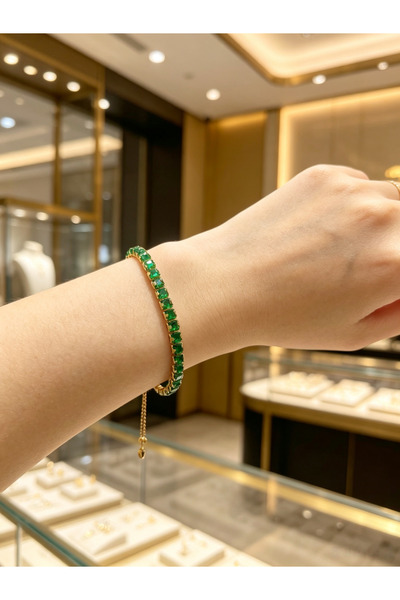Noon Noora Green zircon stainless steel PVD plated with 18K gold bracelet, br...