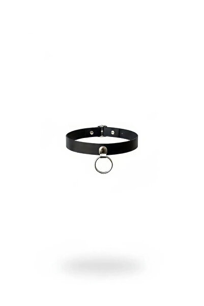 Angels Passion Black Choker Leather Necklace with Metal Ring Detail