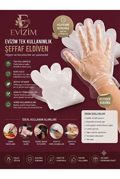 Evizim Hygienic Disposable Gloves Transparent Ldpe Food Contact Compliant