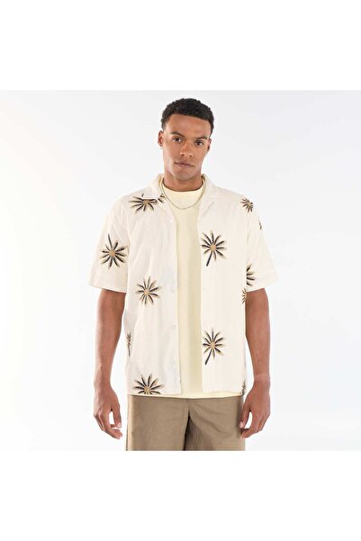 KIABI Short-sleeved shirt with embroidered pattern BEIGE