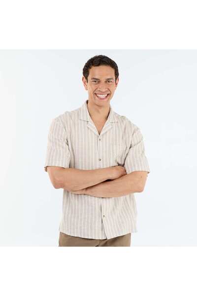 KIABI Short-sleeved linen blend shirt BEIGE