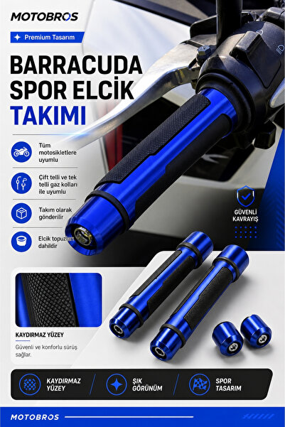Motobros Barracuda Elcik Ve Gidon Topuzu Takım Seti Mavi RKS Arome uyumlu
