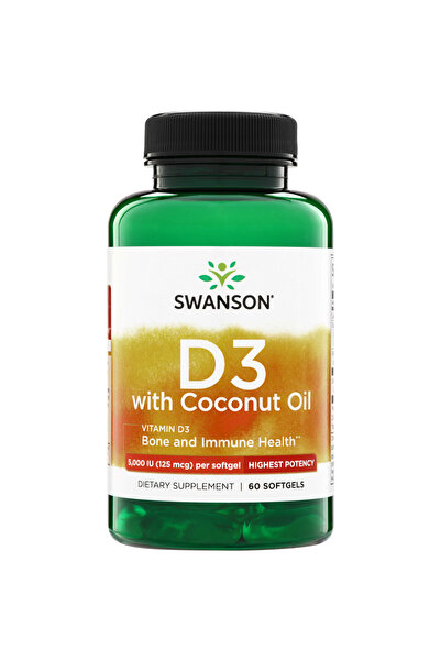 SWANSON Vitamina D3 cu ulei de cocos, 60 de capsule moi