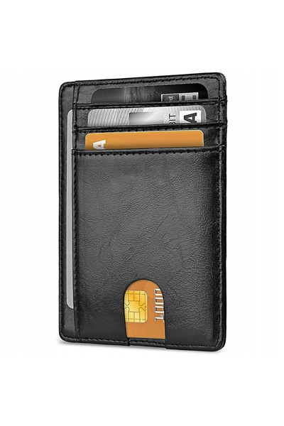 Korbi Portofel bărbătesc subțire cu protecție RFID, din piele neagră