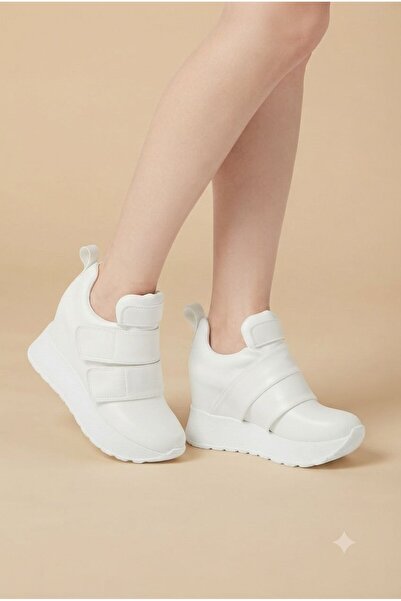 Leyna Women's Velcro White Hidden Wedge Sole Sneakers