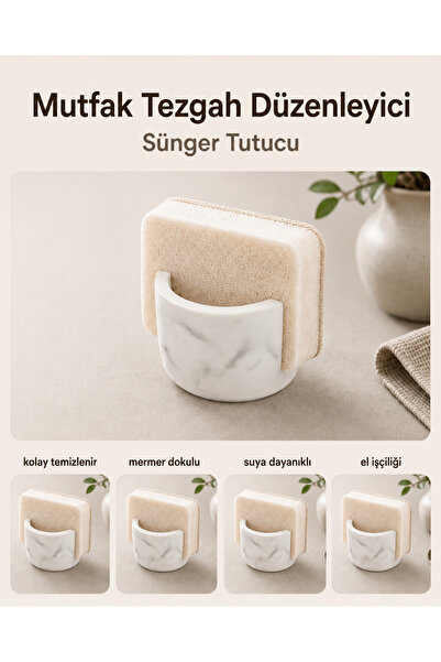 lufen deco Mermer Desenli Beton Sünger Tutucu Mutfak Tezgah Düzenleyici Bulaş...