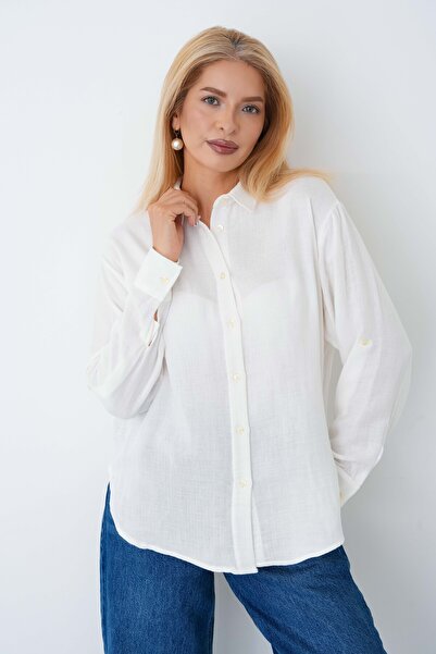 Corradeo Giyim Women's Oversize Muslin Shirt Cream