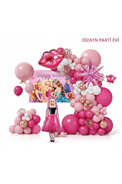 Dizayn Parti Evi Prenses Barbie Temalı Happy Birthday Doğum Günü Süsleme Seti...