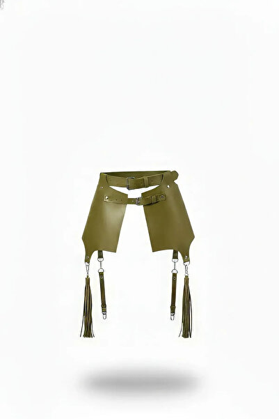 Angels Passion Khaki Women's Belt with Leather Panels and Tassel Detail, Wais...