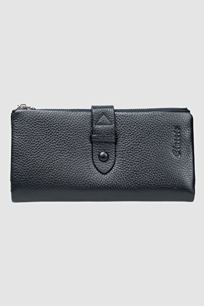 cossroll Women's Wallet made of Genuine Leather with clasp and zipper, black