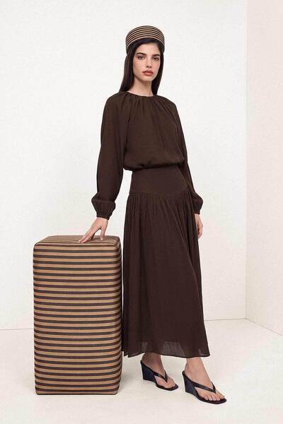 Hooopstore Drawstring Warm Coffee Skirt Set