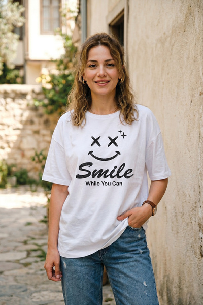 BAGAND Premium Smile While You Can Printed Oversize Unisex T-Shirt 100% Cotto...